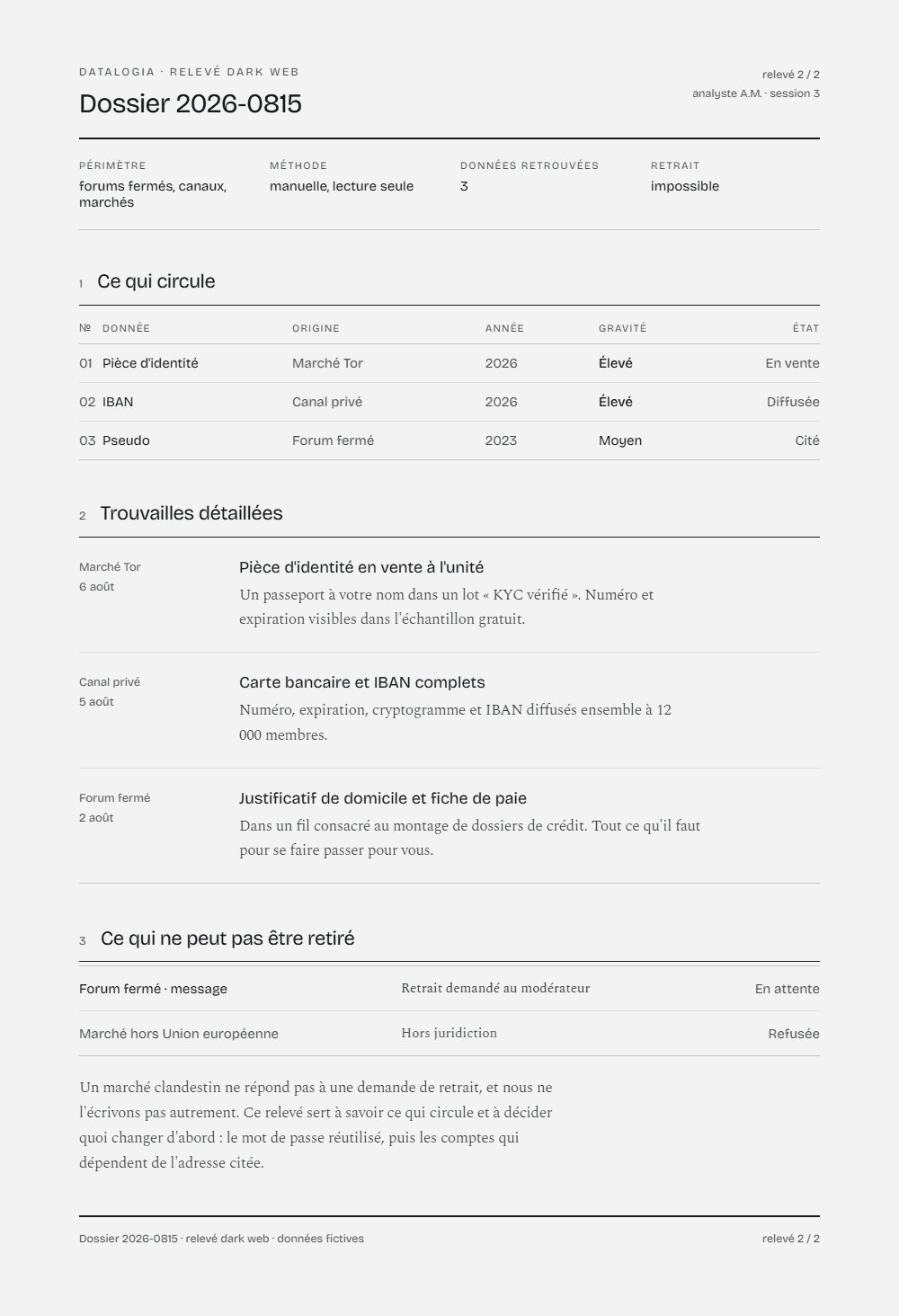 First page of the dark web report